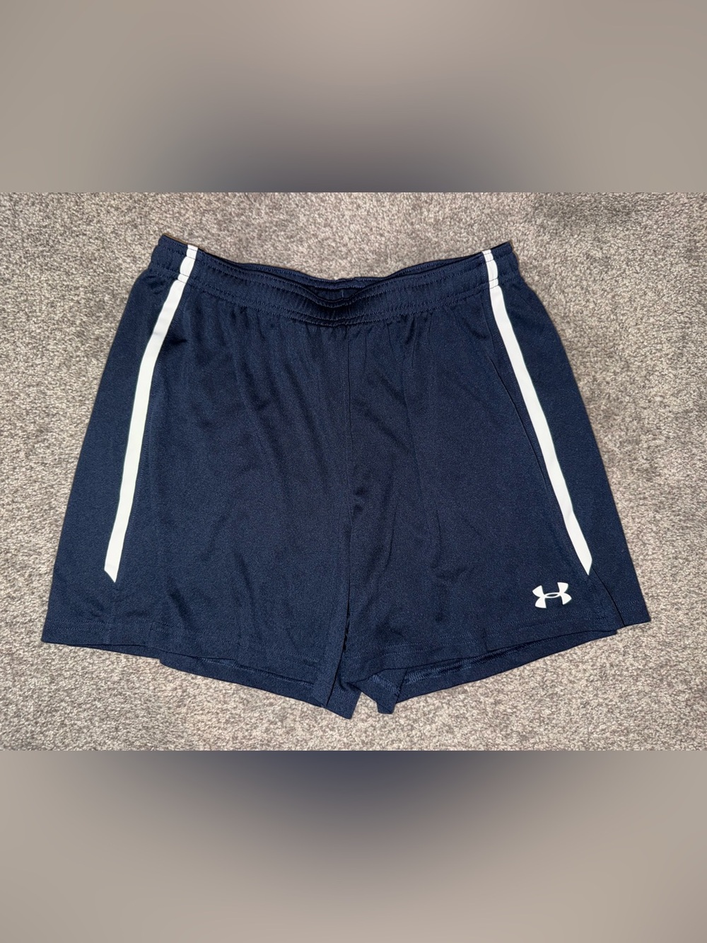 Under Armour Navy Athletic Shorts with White Side Stripes
